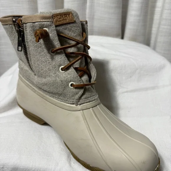 Sperry Saltwater Duck Boots Women's 8.5 Cream Tan Wool Lined Waterproof STS84213 - Picture 10 of 11